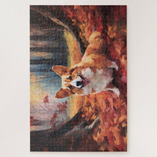 Corgi im Herbst Leaves Fall Inspiriert Puzzle (Vertikal)