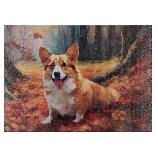 Corgi im Herbst Leaves Fall Inspiriert Schneidebrett (Vorderseite)
