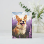 Corgi im Lavenderfeld Postkarte (Stehend Vorderseite)