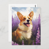 Corgi im Lavenderfeld Postkarte (Vorne/Hinten)