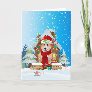 Corgi im Schnee mit Weihnachtsgeschenken Karte