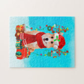 Corgi im Schnee mit Weihnachtsgeschenken Puzzle (Horizontal)