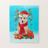 Corgi im Schnee mit Weihnachtsgeschenken Puzzle (Vertikal)