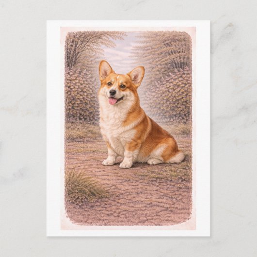 Corgi im Vintage-Stil Postkarte (Vorderseite)
