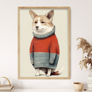 Corgi im Wintersweatshirt, Lustige Hunde-Dekoratio Poster
