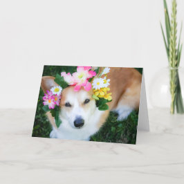 Corgi in Blume Garland Blankokarte Karte