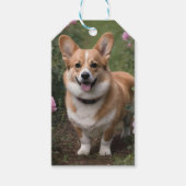 Corgi in den rosa Rosen, Geschenkanhänger (Vorderseite)