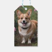 Corgi in den rosa Rosen, Geschenkanhänger (Rückseite)