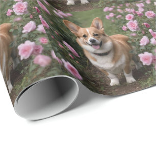 Corgi in den rosa Rosen, Geschenkpapier