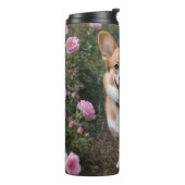 Corgi in den rosa Rosen, Thermosbecher (Nach links gedreht)