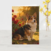 Corgi in den Rosen I Blank Karte (Gelbe Blume)
