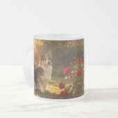 Corgi in den Rosen I Mattglastasse (Vorderseite Links)