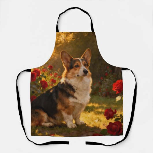 Corgi in den Rosen I Schürze (Vorderseite)