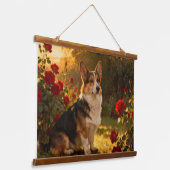 Corgi in den Rosen I Wandteppich Mit Holzrahmen (Gewinkelt)