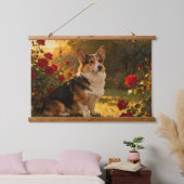 Corgi in den Rosen I Wandteppich Mit Holzrahmen (Schlafzimmer)