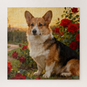 Corgi in den Rosen II Puzzle