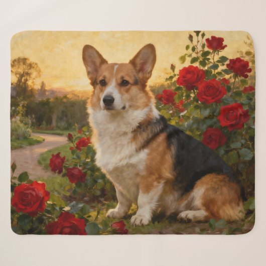 Corgi in den Rosen II Sherpadecke (Vorderseite (Horizontal))