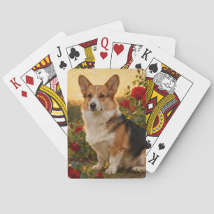 Corgi in den Rosen II Spielkarten