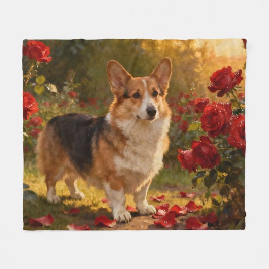 Corgi in den Rosen V Fleecedecke (Vorderseite (Horizontal))