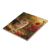 Corgi in den Rosen V Fliese (Seite)