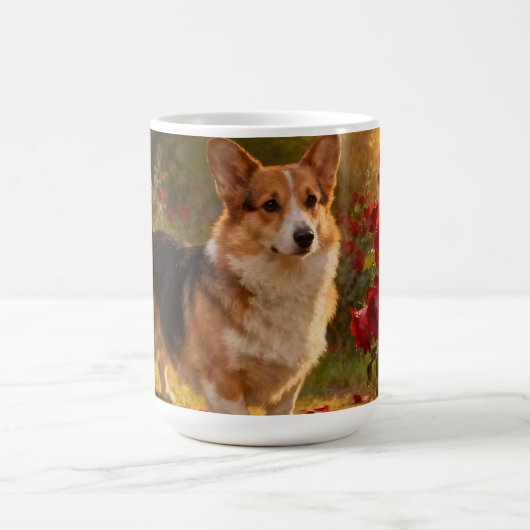 Corgi in den Rosen V Kaffeetasse (Mittel)