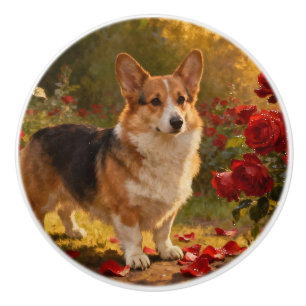 Corgi in den Rosen V Keramikknauf