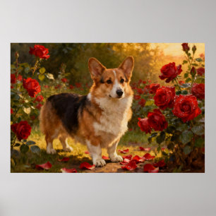 Corgi in den Rosen V Poster