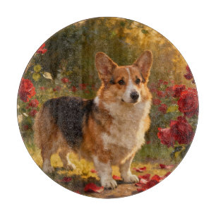 Corgi in den Rosen V Schneidebrett