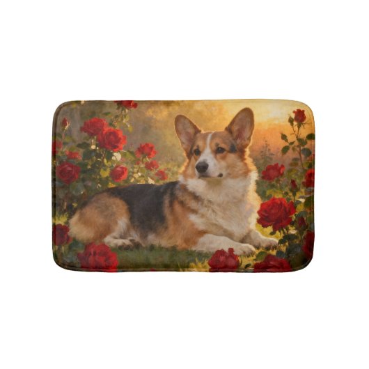 Corgi in den Rosen VI Badematte (Vorderseite)