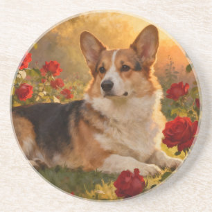 Corgi in den Rosen VI Getränkeuntersetzer