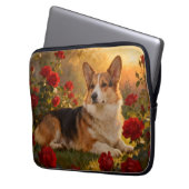 Corgi in den Rosen VI Laptopschutzhülle (Vorderseite Links)
