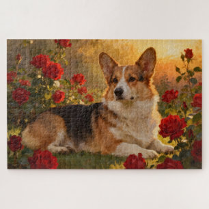 Corgi in den Rosen VI Puzzle