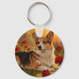 Corgi in den Rosen VI Schlüsselanhänger