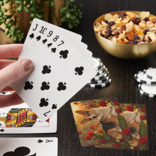 Corgi in den Rosen VI Spielkarten
