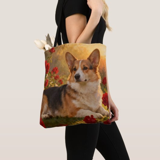 Corgi in den Rosen VI Tasche (Von Nahem)