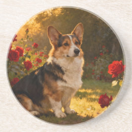 Corgi in the Roses I Getränkeuntersetzer