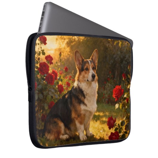 Corgi in the Roses I Laptopschutzhülle (Vorne Rechts)