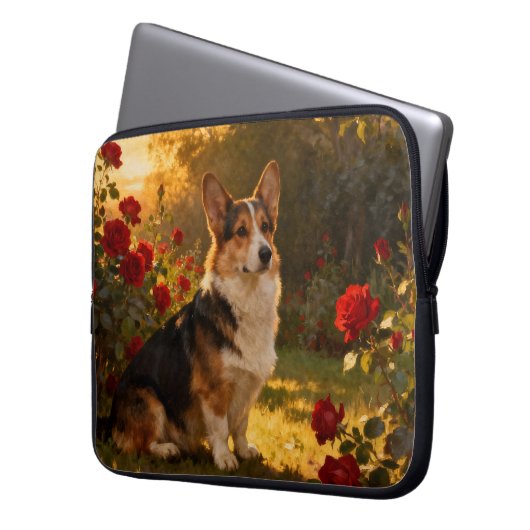 Corgi in the Roses I Laptopschutzhülle (Vorderseite Links)