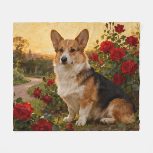 Corgi in the Roses II Fleecedecke (Vorderseite (Horizontal))