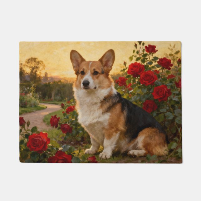 Corgi in the Roses II Fußmatte (Vorderseite)
