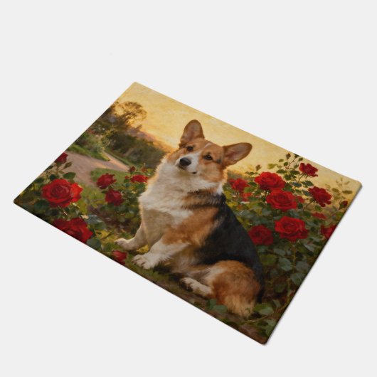 Corgi in the Roses II Fußmatte (Schrägansicht)