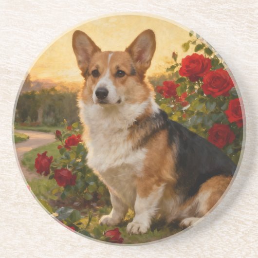 Corgi in the Roses II Getränkeuntersetzer (Vorne)