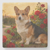 Corgi in the Roses II Steinuntersetzer (Vorderseite)