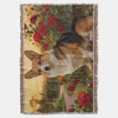 Corgi in the Roses II Throw Blanket Decke (Vorderseite Vertikal)