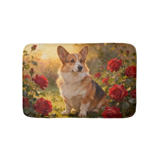 Corgi in the Roses III Badematte (Vorderseite)