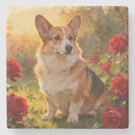 Corgi in the Roses III Steinuntersetzer