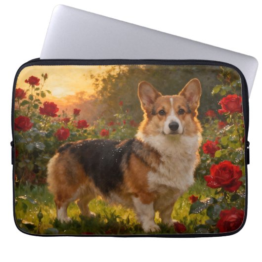 Corgi in the Roses IV Laptopschutzhülle (Vorderseite)