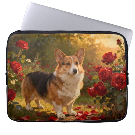 Corgi in the Roses V Laptopschutzhülle (Vorderseite)