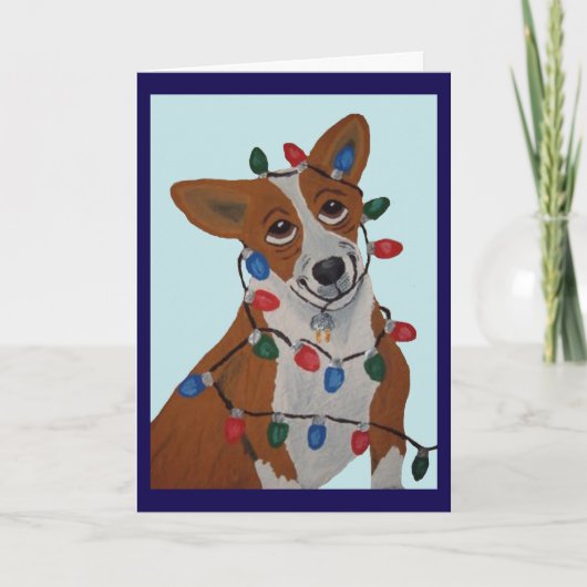 Corgi in Weihnachtslichtern verheddert Karte (Vorderseite)