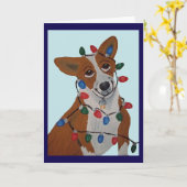 Corgi in Weihnachtslichtern verheddert Karte (Gelbe Blume)